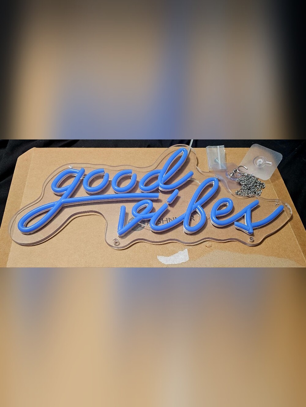 Good Vibes Neon Sign USB plug in (Neon Blue) with box and hanging chain